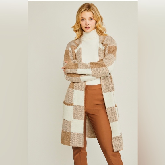 Harper Plaid Cardigan In Beige - Picture 2 of 5